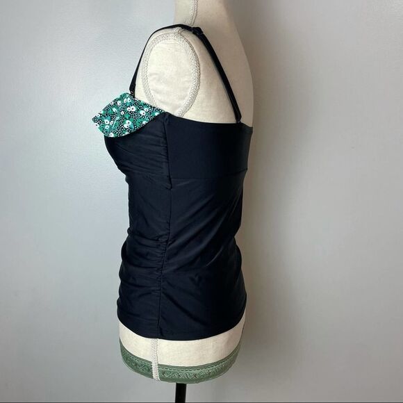 Croft & Barrow Solid Black & Green Floral Swim Top Removeable Straps size 6 - Picture 8 of 11
